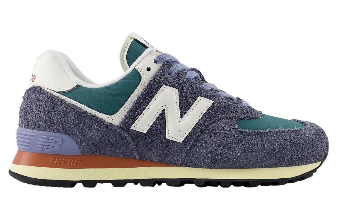 New Balance 574 Sneakers (Category: Sneakers) located in Manila. Submitted by ejnicolasd26677 (Listing ID 1439818298, Image 3). Description: - New Balance 574 sneakers - Blue suede upper - Teal and white accents - Cream midsole - Black outsole - Iconic 'N' logo on sides - New Balance and '574' branding on tongue.