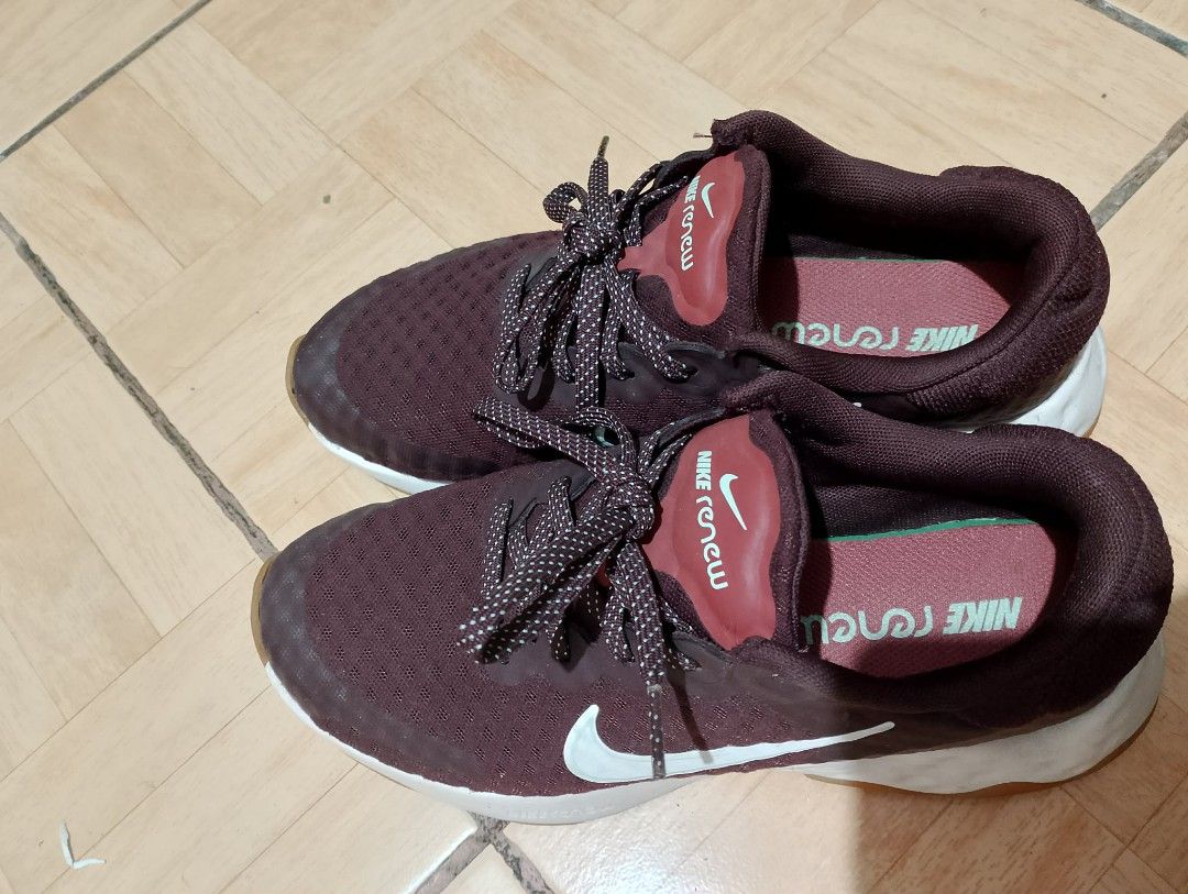 Nike Renew Run 2 Maroon Running Shoes (Category: Sneakers) located in Navotas City. Submitted by swiftgirl041884 (Listing ID 1439873001, Image 2). Description: - Nike Renew Run 2 running shoes - Color: Maroon - Size: US 8, EUR 39, CM 25 - White Nike swoosh and midsole - Brown and white soles - Maroon laces - Nike Renew logo on the tongue.