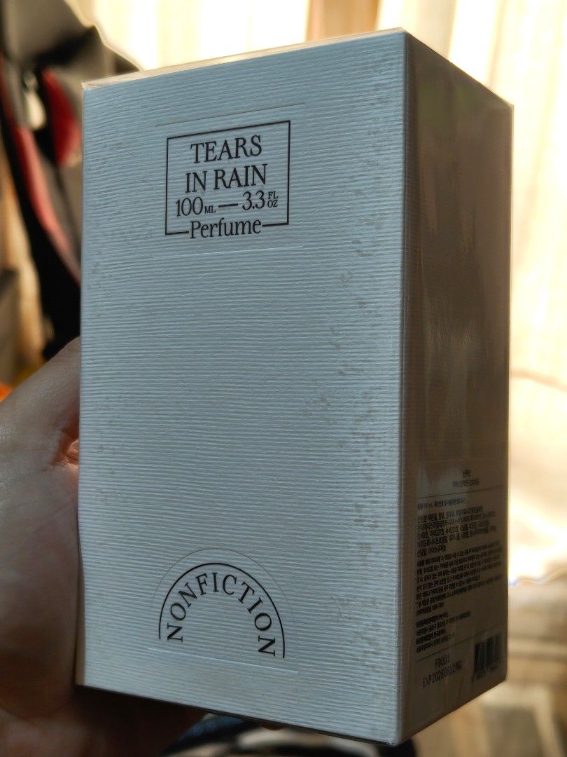 NONFICTION Tears in Rain Eau de Parfum 100ml (Category: Fragrance & Deodorants) located in Baguio. Submitted by icybamboo (Listing ID 1439903808, Image 1). Description: - NONFICTION Tears in Rain Eau de Parfum - Size: 100ml - refreshing and long-lasting fragrance - Origin: Made in Korea Bought at Incheon SK, 2026 May 8 -less P5000 than msrp.