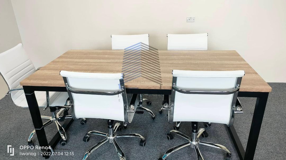 Office Conference Tables and Chairs (Category: Office Furniture & Fixtures) located in Quezon City. Submitted by marisclrs217254 (Listing ID 1439809005, Image 3). Description: - Conference tables available: rectangular and oval shapes, various sizes. - Table bases: metal (black) or wooden. - Chairs: Black and white leather options. - Perfect for office and meeting room use..