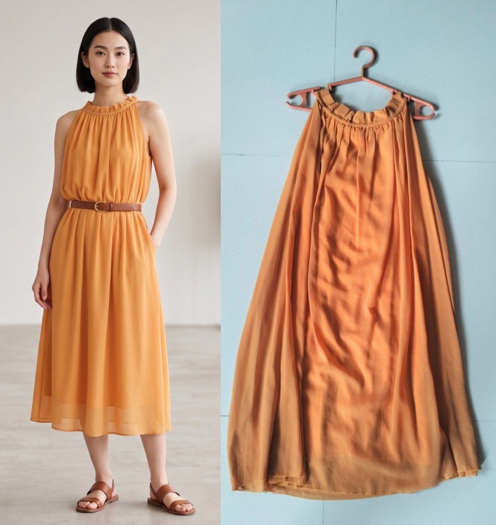 Orange Halter Neck Blouse Dress (Category: Dresses) located in San Mateo. Submitted by georgebread (Listing ID 1439868944, Image 1). Description: 87cm length 54cm width (inner lining) location: San Mateo, Rizal.