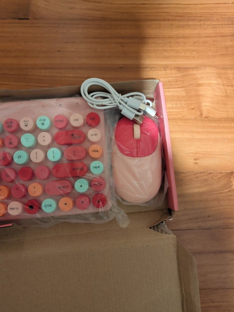 Retro Round Keycap Keyboard and Mouse Set - Pink464235096315668482