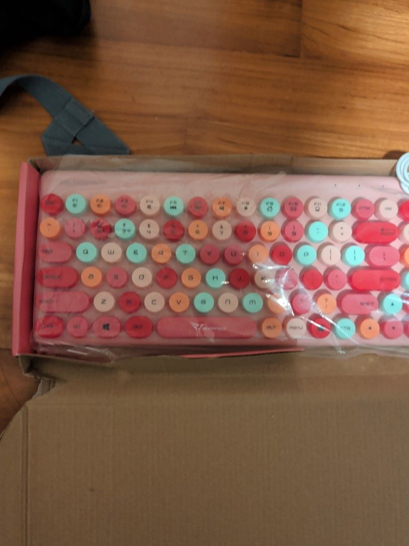 Retro Round Keycap Keyboard and Mouse Set - Pink464235096315668481