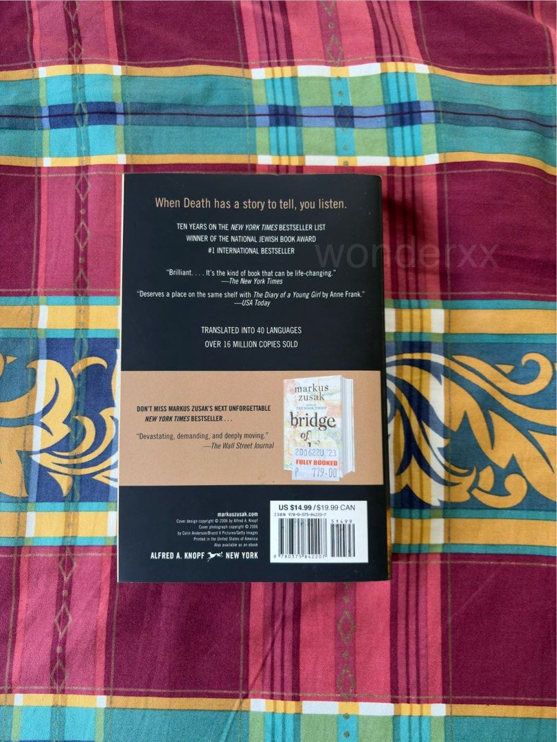 The Book Thief by Markus Zusak (Category: Storybooks) located in Cabatuan. Submitted by wonderxx (Listing ID 1439839796, Image 2). Description: Authentic Bought at Fully Booked Few stains on the sides but still in very good condition Tried reading this once pero hindi ko parin matapos-tapos😭 it had just in my shelf since then +Sf .
