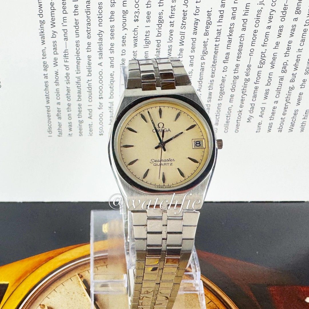 Vintage Omega Seamaster Quartz (Category: Luxury Watches) located in Manila. Submitted by ab.authentic.collection (Listing ID 1439849132, Image 1). Description: Available for Sale Vintage Omega Seamaster Quartz - Ref. 1960225 - Cal. 1332 Quartz - 35mm Face - 32mm x 39mm from lugs to lugs - Clean Chapter Ring Dial - Approx. 7.25 inches wrist - Quartz - Bracelet 1379.388 - Unit only Open for Meetups (Sure buyer) Note: manage expectations on vintage