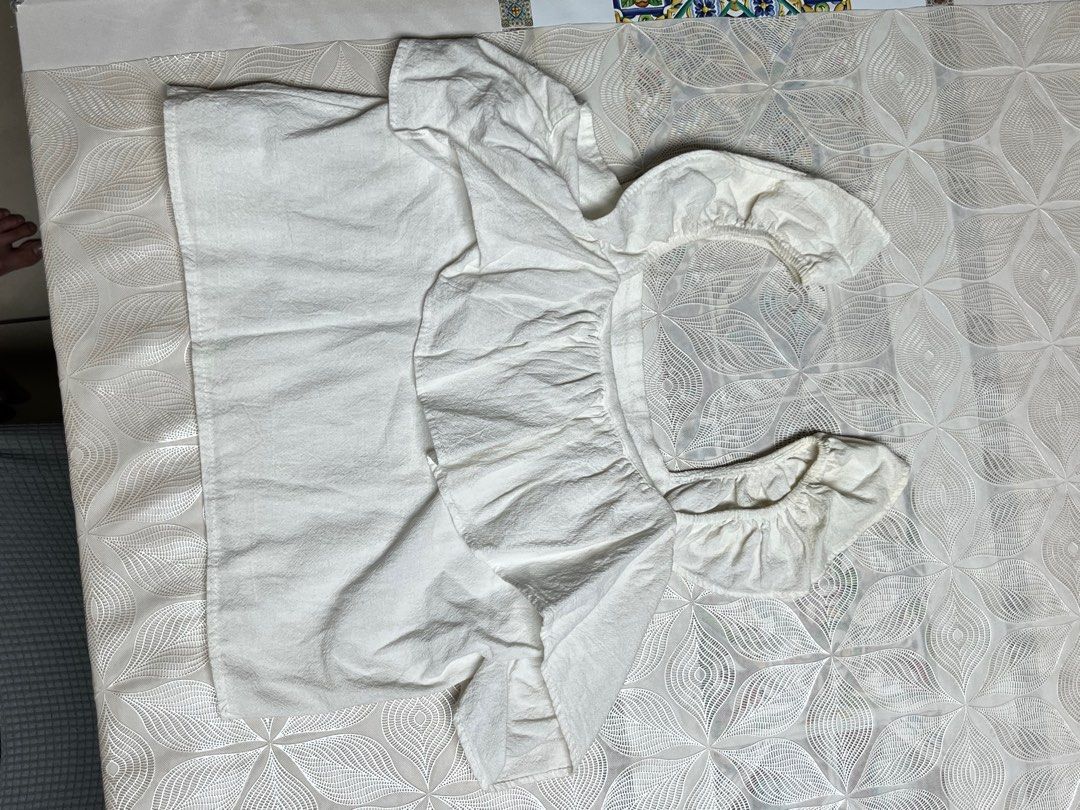 White Ruffled Baby Top with Puff Sleeves (Category: Sleeveless) located in Pasig City. Submitted by sevyenti (Listing ID 1439975415, Image 1). Description: - Delicate ruffles on neckline and sleeves - Charming puff sleeves - Comfortable, flowy design .
