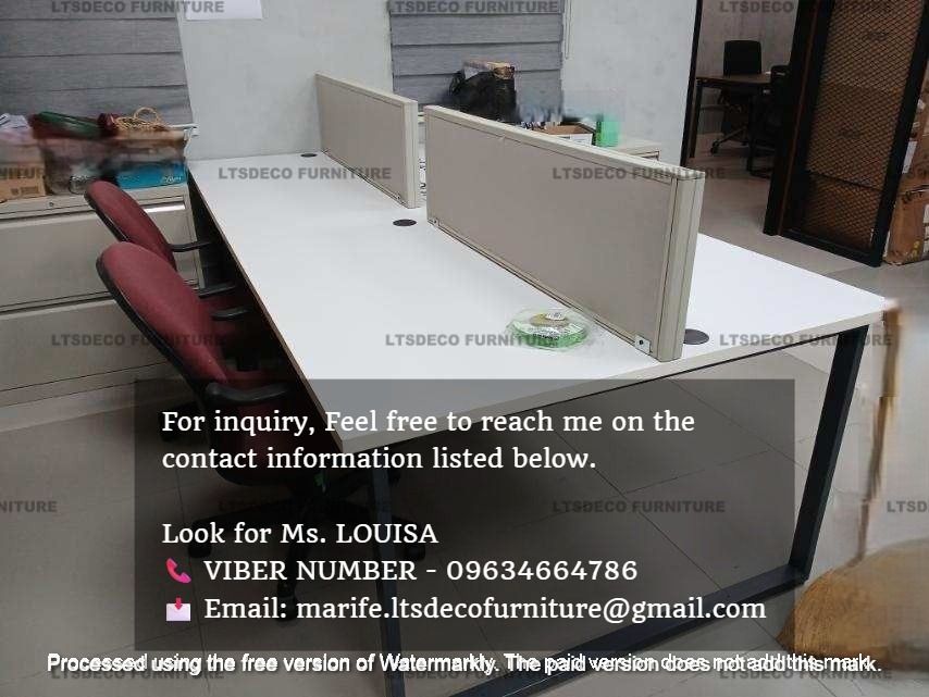 WORKSTATION TABLE DESK OFFICE PARTITION FURNITURES (Category: Office Furniture & Fixtures) located in Quezon City. Submitted by abbiedy (Listing ID 1439859351, Image 3). Description: For inquiries, quotations, estimates, and orders, please contact us for faster transactions or kindly send your floor plan layout via email. 👩‍💼 Look for Ms. 𝐋𝐈𝐑𝐀𝐀 Sales Executive - 📞 V I B E R NUMBER: 𝟎𝟗𝟔𝟑𝟒𝟔𝟔𝟒𝟕𝟖𝟔 📞 W H A T S APP NUMBER: 𝟎𝟗𝟔𝟑�