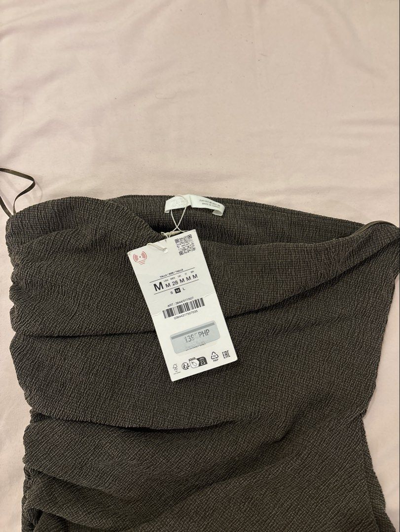 Zara Ruched Strapless Tube Top - Olive Green (Category: Dresses) located in Angeles City. Submitted by turonto (Listing ID 1439982425, Image 2). Description: Fits Small but stretchy tho so S-M, even tho markets as Medium .