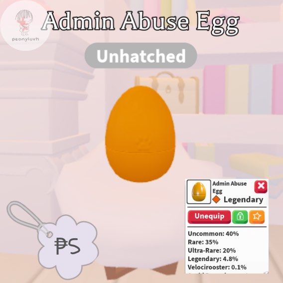 Admin Abuse Egg - Adopt Me Roblox (Category: In-Game Products) located in Imus. Submitted by peonyluvh_ (Listing ID 1440074622, Image 1). Description: 4x stock.