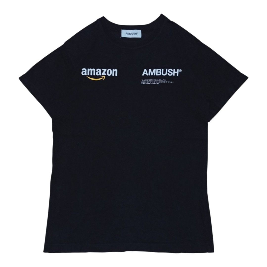 AMBUSH X AMAZON AW18 collab tee ( Japan exclusive) (Category: Tshirts & Polo Shirts ) located in Labo. Submitted by hikari_archive (Listing ID 1440169113, Image 1). Description: AMBUSH X AMAZON AW18 collab tee ( Japan exclusive) size 2 on tag dimes: inches width: 19.10 length: 28.10 - very good condition - issue baby hairlines on print, need wash.
