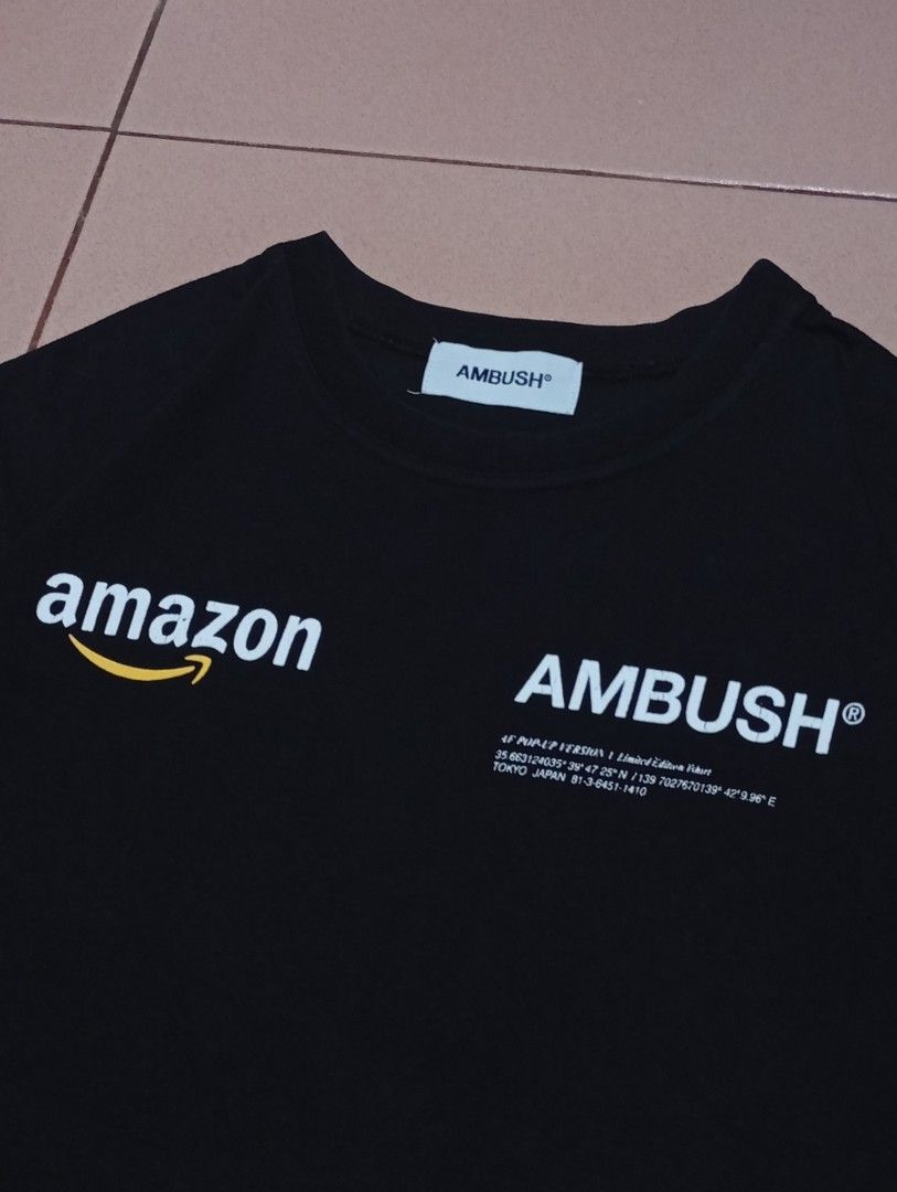 AMBUSH X AMAZON AW18 collab tee ( Japan exclusive) (Category: Tshirts & Polo Shirts ) located in Labo. Submitted by hikari_archive (Listing ID 1440169113, Image 2). Description: AMBUSH X AMAZON AW18 collab tee ( Japan exclusive) size 2 on tag dimes: inches width: 19.10 length: 28.10 - very good condition - issue baby hairlines on print, need wash.
