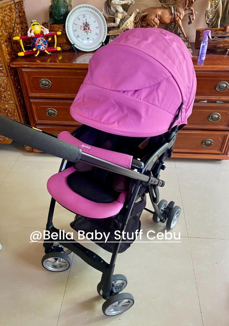 Aprica Flyle Baby Stroller (Category: Strollers) located in Cebu City. Submitted by bellababystuffcebu (Listing ID 1440189701, Image 3). Description: Aprica Flyle Baby Stroller Preloved in Very Good Condition Lightweight 5kg Reversible Handle One hand fold and unfold Flat Recline for Sleeping Position High Seat 53cm from floor Swivel front Wheels soft-shock absorbing wheels Full Cover with UV Protection, waterproof 2 step brake system 5pt safety 