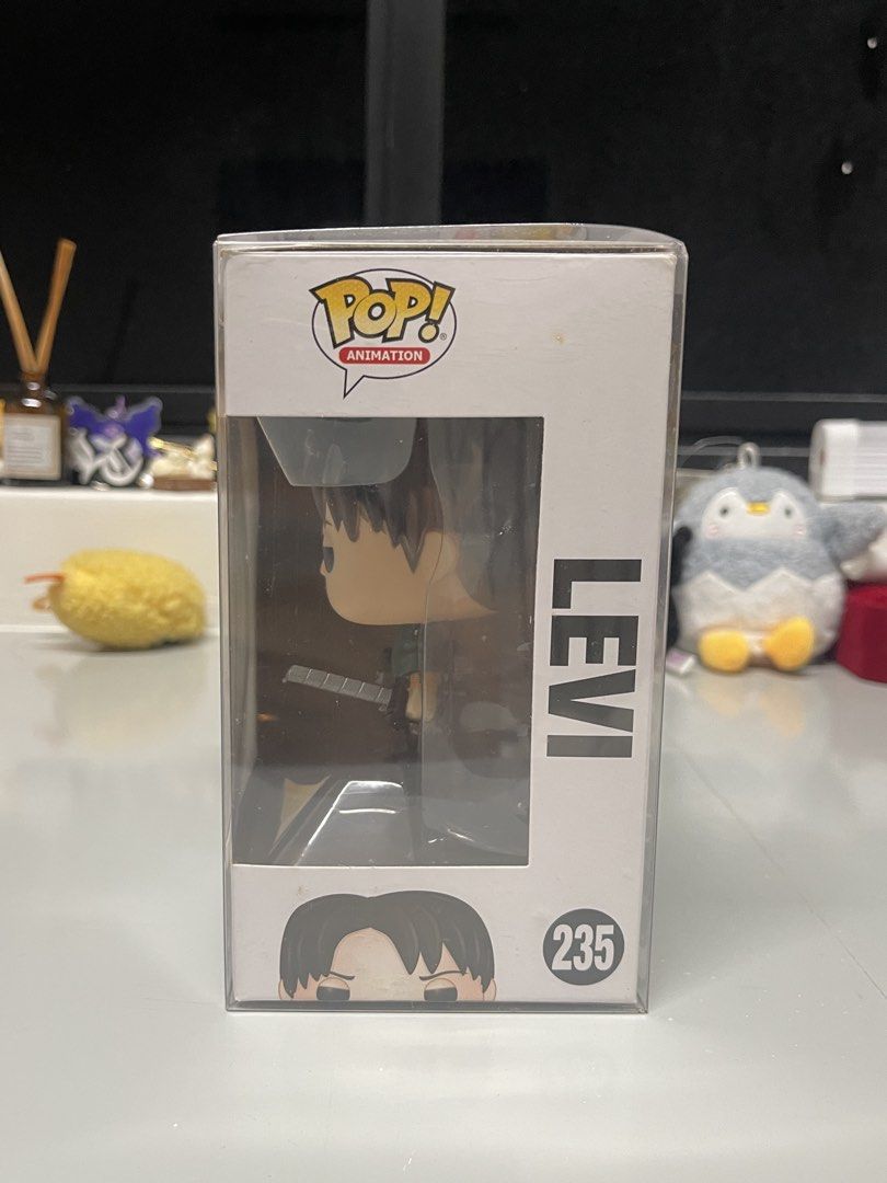 Attack on Titan Levi Funko Pop (Category: Figurines & Statues) located in Los Banos. Submitted by yeikie (Listing ID 1440145348, Image 2). Description: Never displayed out of box. Comes with protector Buyer shoulders sf.