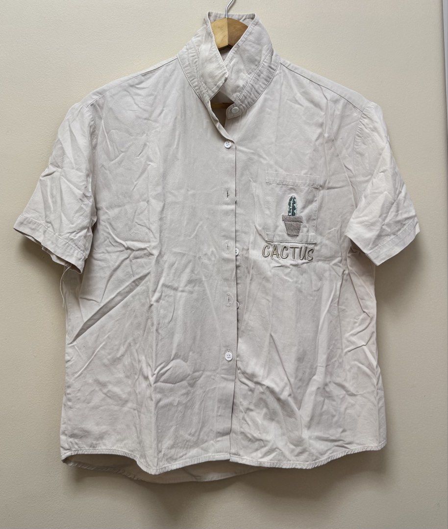 Beige polo/cover up with embroidered cactus (Category: Others Tops) located in Manila. Submitted by a_raine (Listing ID 1440126340, Image 1). Description: good as new, used once only size S-XL 📍marilao area.