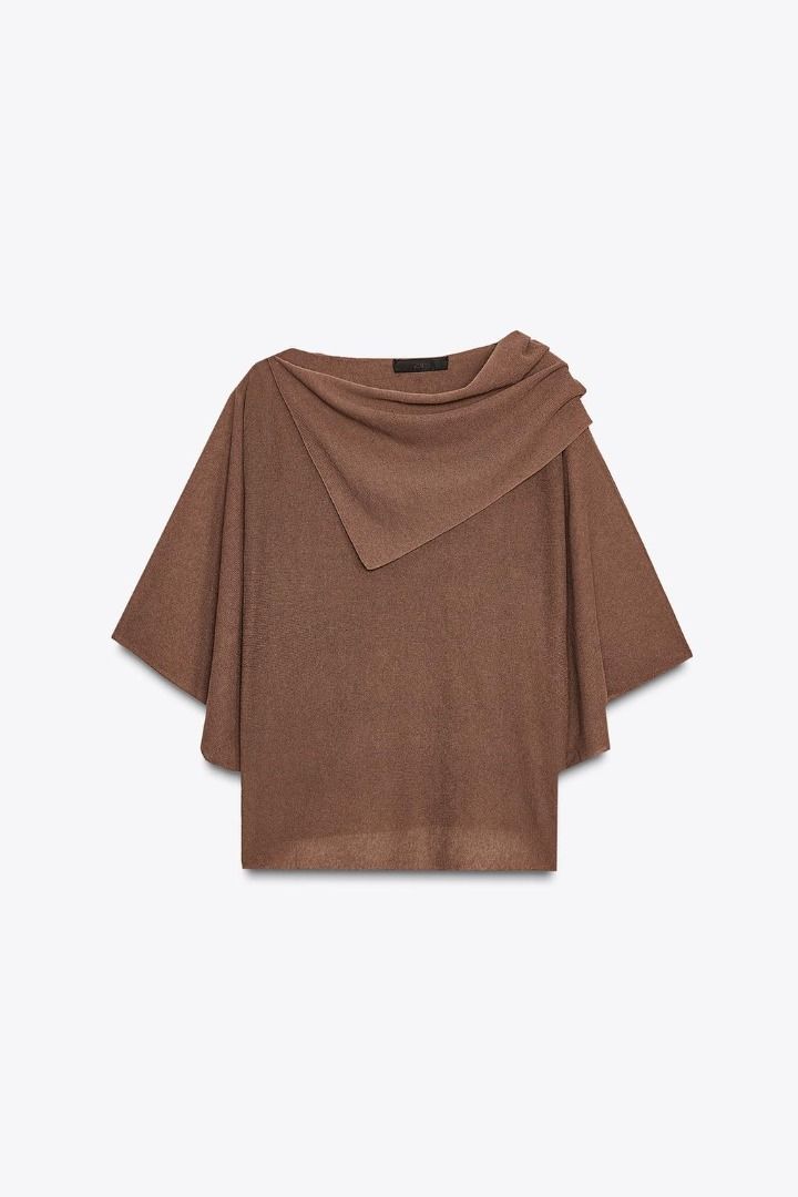 Brown chic zara top (Category: Blouses) located in Manila. Submitted by closellt (Listing ID 1440149285, Image 1). Description: - Brown fold over poncho top - Super chic top - fits xs-small mop: gcash mod: sdd or jnt tags: zara, mango, bershka, stradivarious, pull & bear, h&m, massimo dutti.