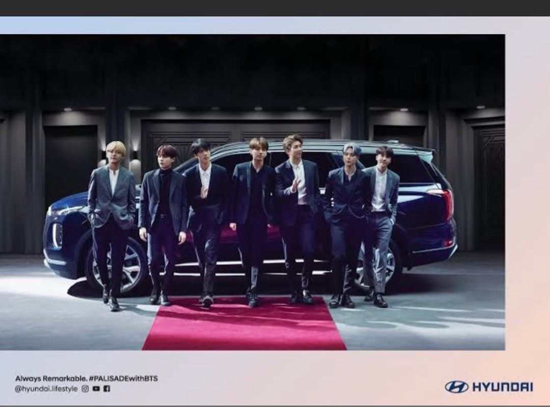 BTS PALISADE Hyundai poster (Category: K-Wave Merchandise) located in Pasig City. Submitted by tiny_studios (Listing ID 1440195036, Image 1). Description: - have 4 pieces along with the scrolls they came in - buy 2 for 160 or buy all 4 for 350 - its AUTHENTIC! selling cheap cuz i need to declutterrr.