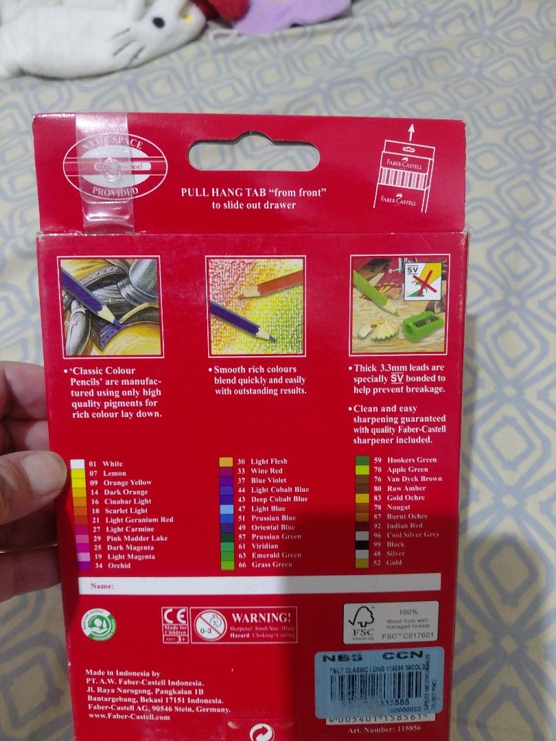 FABER CASTELL 36 PIECE COLOUR PENCIL (Category: Stationery & School Supplies) located in Manila. Submitted by bashamylove0116 (Listing ID 1440137598, Image 3). Description: brand new FABER CASTELL 36 CLASIC COLOUT PENCILS with sharpener.