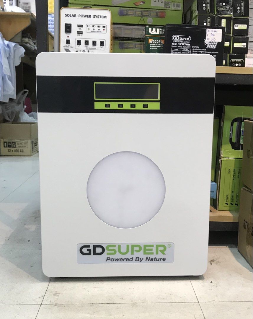 GD-1500W Solar Power Station (Category: Other Gadgets) located in Manila. Submitted by o.t.o_solar_xinmey_lighting (Listing ID 1440022125, Image 1). Description: •Product : GD-1500W-1280Wh • Battery : Lithium • Battery Capacity : 1280Wh • Battery Voltage : 12.8V • Battery Rating : 100Ah • AC Output : 220V/ 60Hz • Continuous Output Power : 1500W • Peak Power : 2000W • Solar Input Voltage Range : 36V-95V • Solar Charging Power : Up to 500W • MPPT C