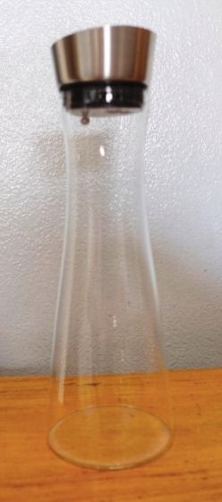 Glass Carafe (Category: Pitchers & Dispensers) located in Quezon City. Submitted by gchua888 (Listing ID 1439995328, Image 2). Description: Aaren Glass Carafe Borosilicate Glass- Lightweight but strong. This glass is mouth blown and made individually. Suitable for Hot & Cold Drinks- Borosilicate is a mixture of silica and boron oxide, which makes it highly resistant to thermal shock. RFS: Decluttering Mode of payment: GCASH or BDO No meetups. No 