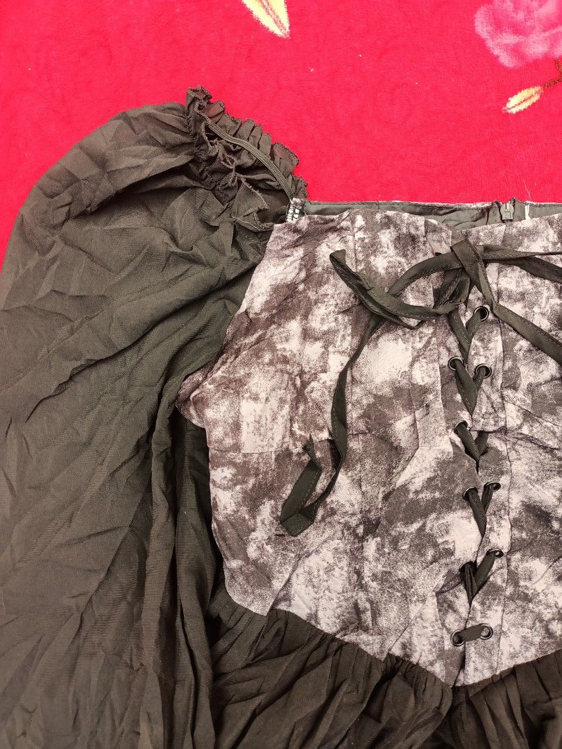 Gothic Black Lace-Up Ruffle Sleeve Top (Category: Blouses) located in Los Banos. Submitted by nicot_nit (Listing ID 1440112455, Image 2). Description: mine ₱400 (OR DROP YOUR BEST OFFER)❗ +sf 24x17.5 small - medium 10/10 no issues click or slide each photos for any flaws n other details, dm me ro purchase📩.