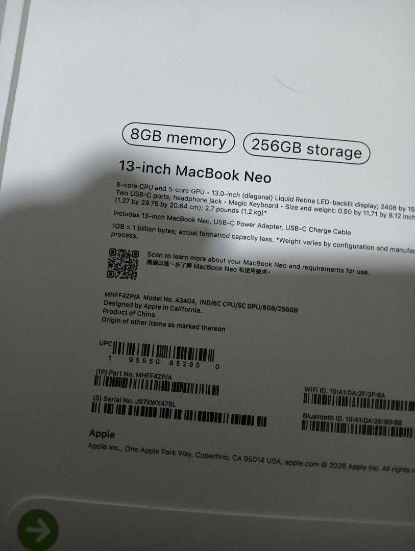 BNIB Indigo 256GB MacBook Neo465097637370286082