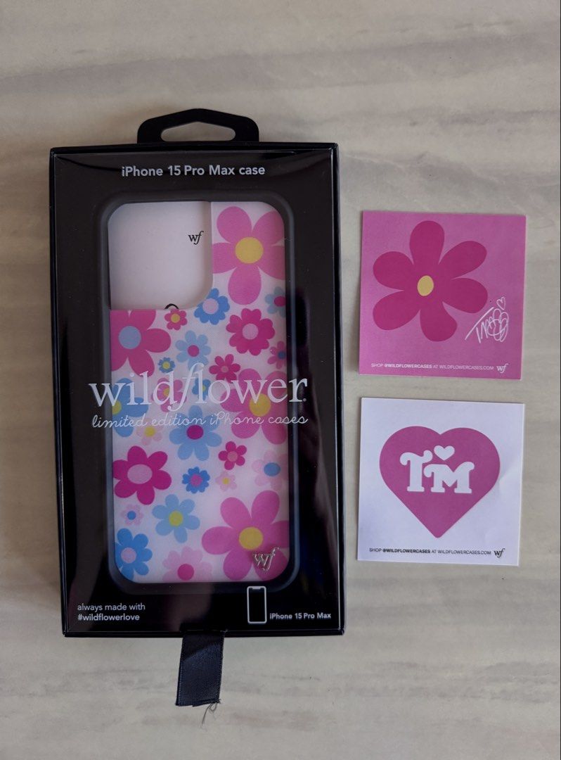 iPhone 15 Pro Max Wildflower Case (Category: Cases & Sleeves) located in Subic. Submitted by aberrything (Listing ID 1440095414, Image 1). Description: Wildflower Bloom Baby for iPhone 15 Pro Max 💯 Original - with box & wf stickers DM for more details 📩 .