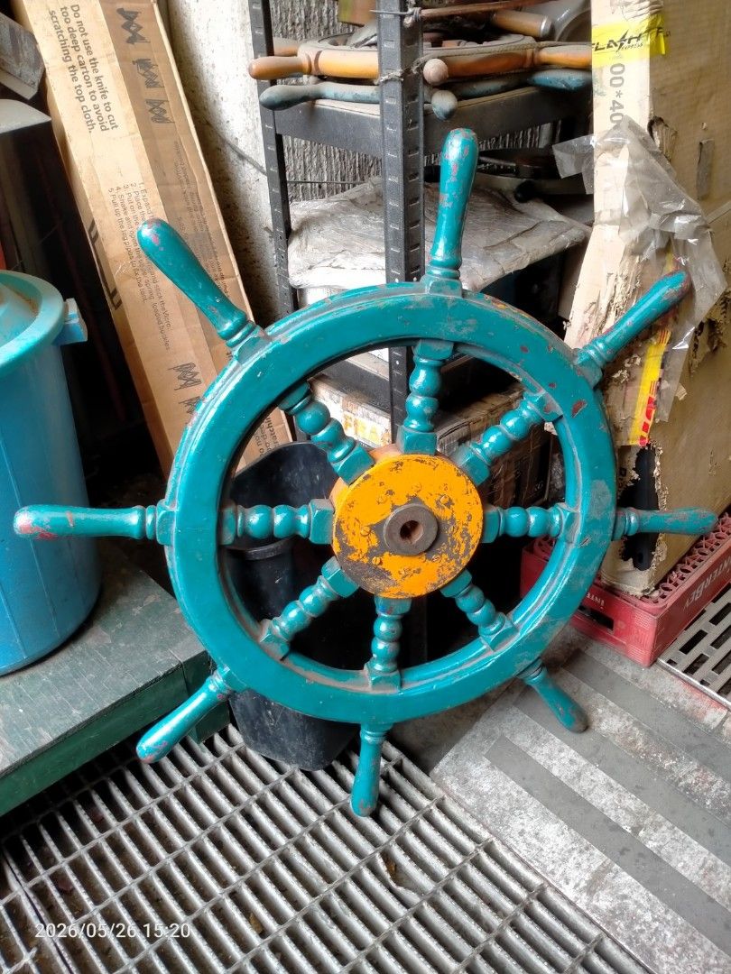 Large 40 inch Ship-used Steering Wheel (Category: Coats, Jackets and Outerwear) located in Manila. Submitted by cde.manila (Listing ID 1440065914, Image 1). Description: Genuine ship-used Steering Wheel ..40 inches handle tip-to-tip ..solid hardwood, narra daw sabi ng original owner ..8.25 inch diameter brass center hub ..17 kgs actual weight, mabigat .. solid construction, walang alog pick up sa Balut Tondo Manila PR3X.