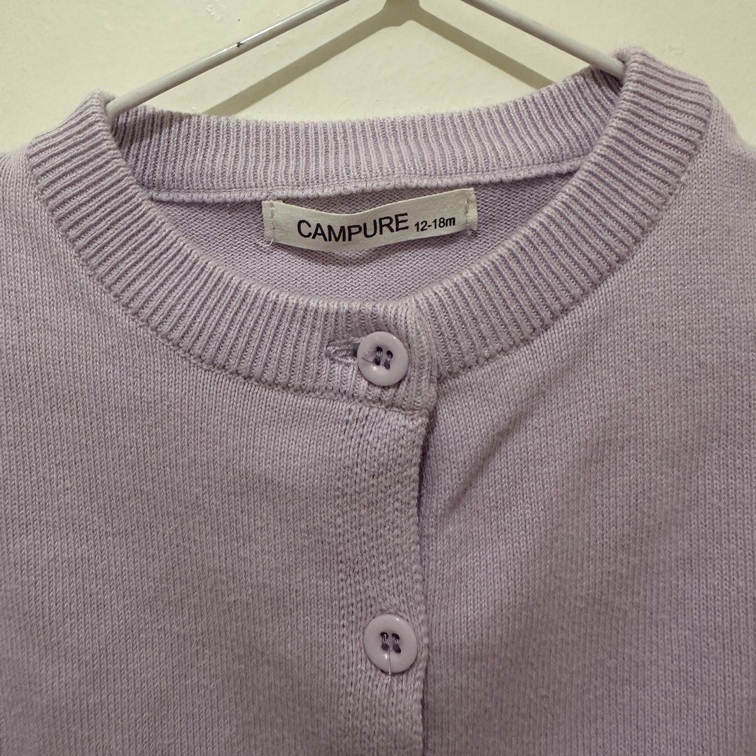 LAVANDER CARDIGAN 12-18M (PRELOVED) (Category: Babies & Kids Fashion) located in Orion. Submitted by reloveshop.ph (Listing ID 1440118353, Image 2). Description: Last price (will not entertain offers. Sorry) 🤎 No damage, like new 🤎 Please be aware that these items have been washed, cleaned, and sanitized. 🤎 Preloved so please manage your expectations 🤎 Actual color may vary due to lighting 🤎 Size: small 🤎 You can mssg me for more details an