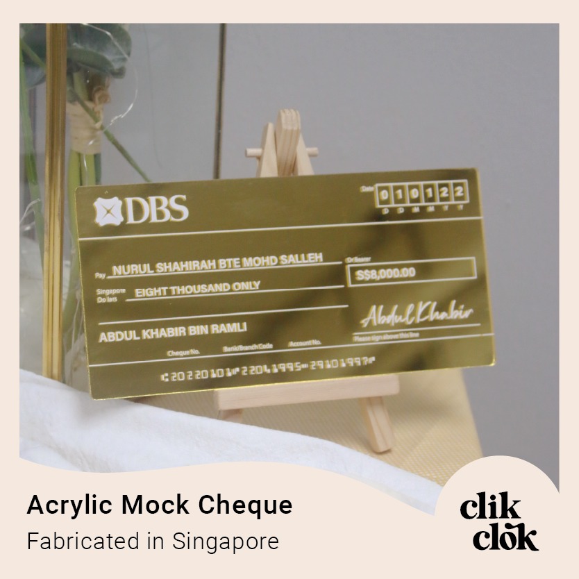 Mock Up Cheque - Gold Mirror Acrylic (Printed White text) with Stand ...