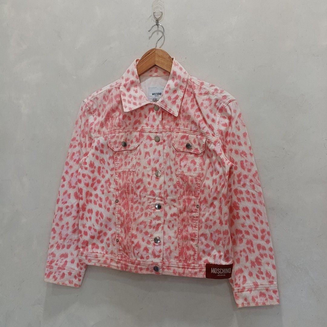 Moschino Jeans Pink Leopard Print Denim Jacket (Category: Coats, Jackets and Outerwear) located in Malasiqui. Submitted by drie_findss (Listing ID 1440116947, Image 3). Description: MOSCHINO (Authentic) ‎_______________________ ‎Size: USA 10 on tag ‎(Measured by Inches) ‎Width: 18.5 ‎Length: 20.5 ‎Shoulder: 16 ‎Sleeve: 21 ‎Condition: EXCELLENT ‎Color Rate: 10/10 ‎Issue: None ‎_______________________ ‎ ‎Color may vary due to lightning so check wis