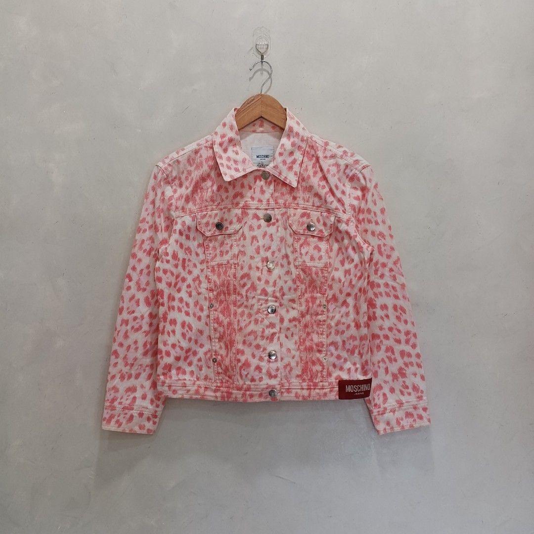 Moschino Jeans Pink Leopard Print Denim Jacket (Category: Coats, Jackets and Outerwear) located in Malasiqui. Submitted by drie_findss (Listing ID 1440116947, Image 2). Description: MOSCHINO (Authentic) ‎_______________________ ‎Size: USA 10 on tag ‎(Measured by Inches) ‎Width: 18.5 ‎Length: 20.5 ‎Shoulder: 16 ‎Sleeve: 21 ‎Condition: EXCELLENT ‎Color Rate: 10/10 ‎Issue: None ‎_______________________ ‎ ‎Color may vary due to lightning so check wis