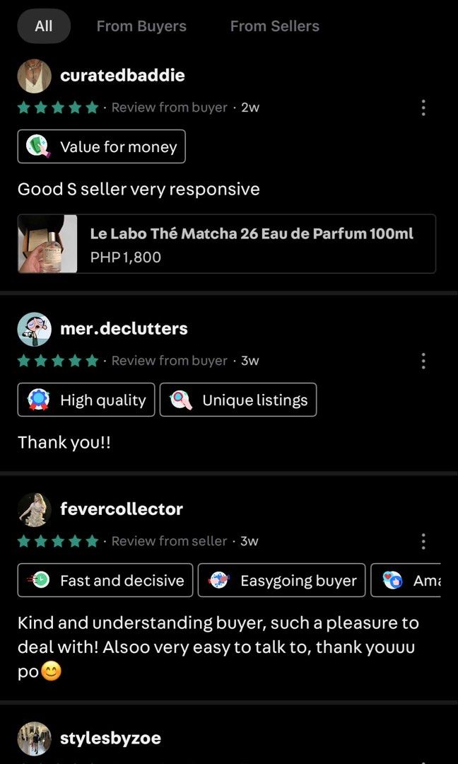 My Reviews from old acc (Category: Shoulder Bags) located in Las Pinas. Submitted by maureendeclutterings2 (Listing ID 1440118492, Image 3). Description: screenshot of reviews..
