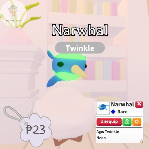 Neon Narwhal - Adopt Me Roblox (Category: In-Game Products) located in Imus. Submitted by peonyluvh_ (Listing ID 1440073911, Image 1). Description: .