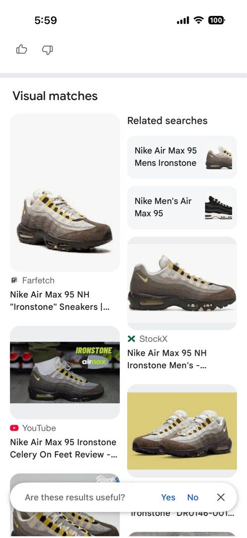 Nike Air Max 95 Ironstone sz 7.5 mens 25.5 cm (Category: Sneakers) located in Manila. Submitted by wiseearth.075b2f (Listing ID 1440094361, Image 2). Description: Nike Air Max 95 Ironstone sz 7.5 mens 25.5 cm Authentic Nike Air Max 95 NH sneakers - Colorway: Ironstone and Celery - Size: US 7.5 - Features iconic Air Max cushioning - Unique layered design for a retro vibe - Perfect for casual wear.