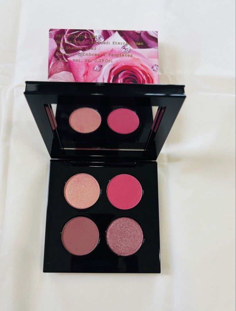 PAT McGRATH DEVINE ROSE LUXY & ETERNAL EDEN SHADOW QUAD 5.6G (Category: Makeup) located in San Juan City. Submitted by cashfrancefashioncosmetics_ph (Listing ID 1439997708, Image 1). Description: ‼️PAT McGRATH DEVINE ROSE LUXY & ETERNAL EDEN SHADOW QUAD 5.6G SHADES ETERNAL EDEN Two Major Finishes Luxurious Cream Formulation Highly Blendable Shades Forbidden Fruit Pink Mystique Temptation Earthly Delight.