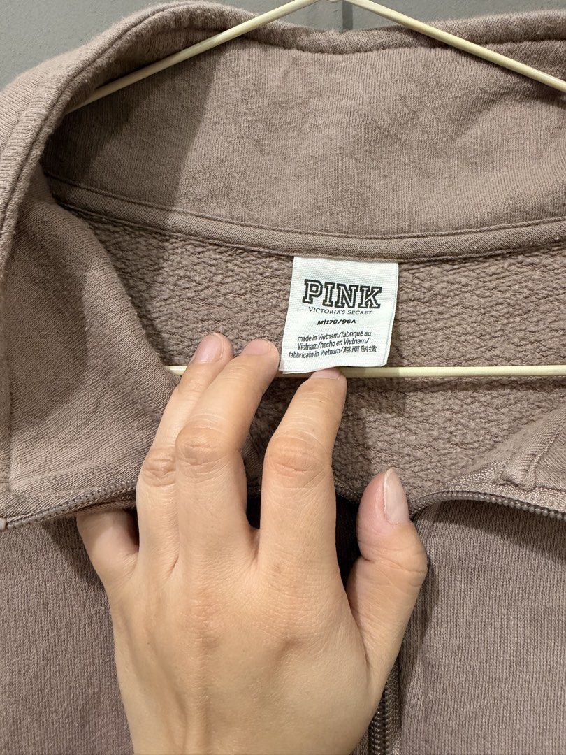 Pink by victoria secret , Qzip pull over (Category: Coats, Jackets and Outerwear) located in Quezon City. Submitted by artsymommaah (Listing ID 1440080875, Image 3). Description: Size medium on tag Bust up to 48 inches Length: 23 inches With side pockets .