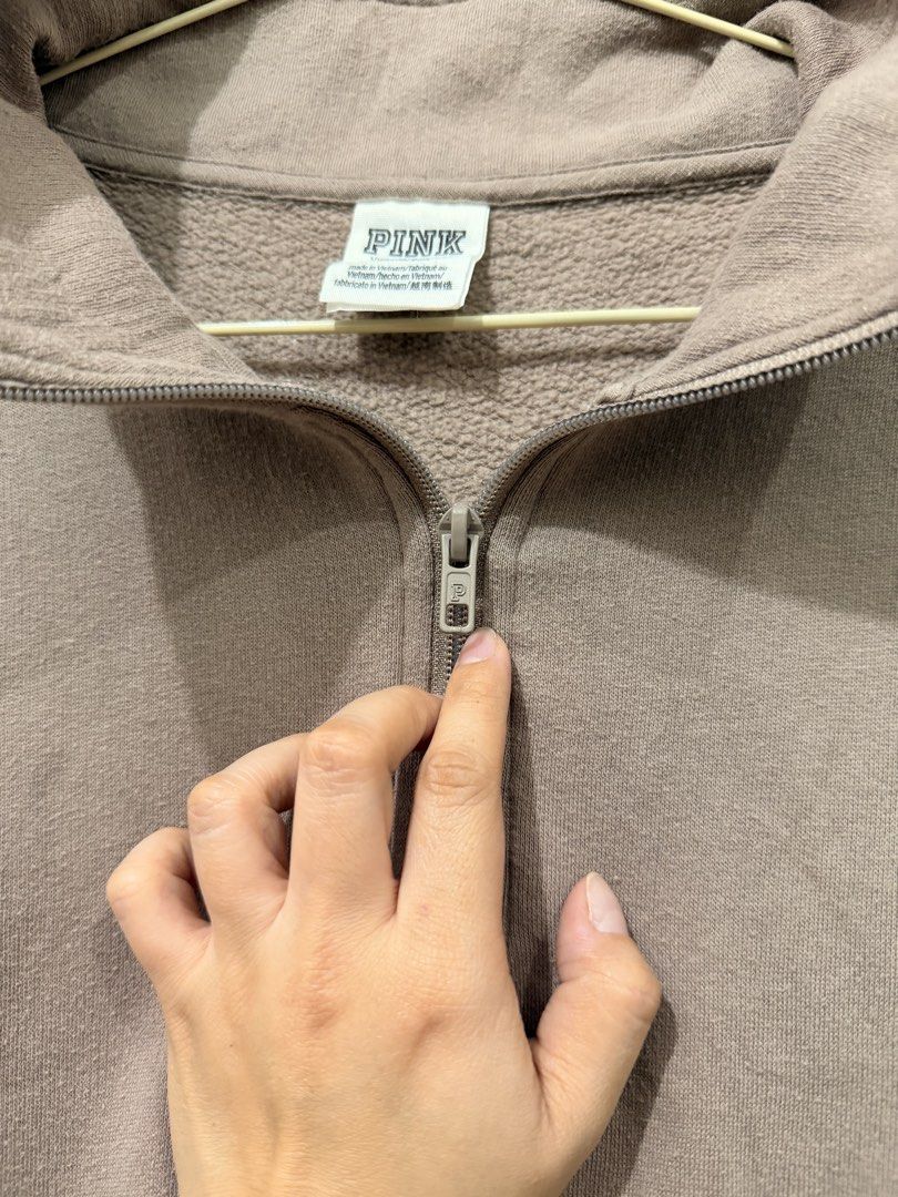 Pink by victoria secret , Qzip pull over (Category: Coats, Jackets and Outerwear) located in Quezon City. Submitted by artsymommaah (Listing ID 1440080875, Image 2). Description: Size medium on tag Bust up to 48 inches Length: 23 inches With side pockets .