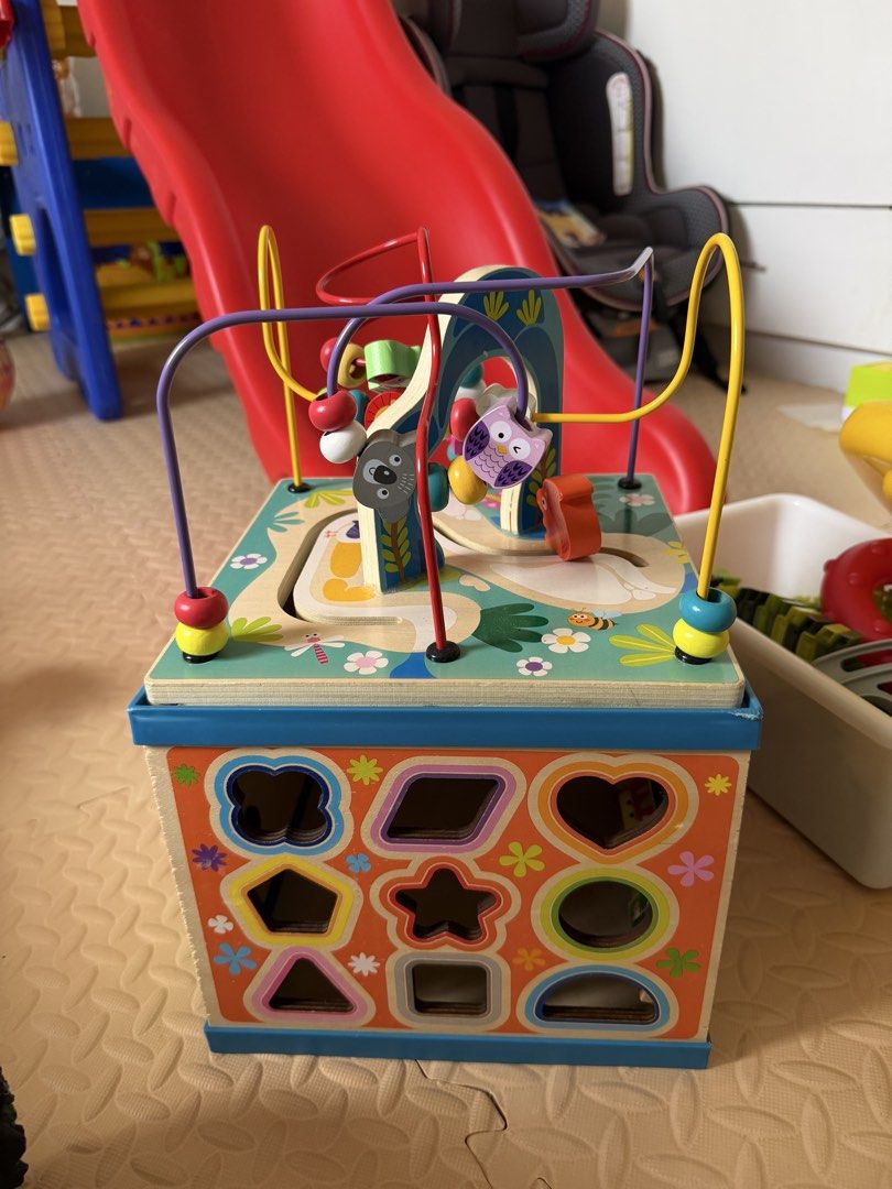 Playskool Giraffe, Elephant Plush, Music Toy, Shape Sorter (Category: Infant Playtime) located in Malolos. Submitted by pb96104 (Listing ID 1440118499, Image 3). Description: - Bundle of 4 baby toys - Includes Playskool giraffe with rolling balls - Peek-a-boo elephant plush - Musical keyboard with animal sounds - Wooden shape sorter cube with bead maze - Ideal for sensory play and early development. No batteries but all working Get all for 700.