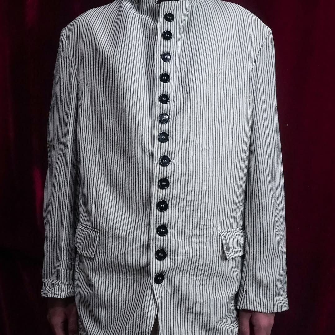 Reworked Pinstripe Blazer (Category: Coats, Jackets and Outerwear) located in Cagayan de Oro. Submitted by takehighground (Listing ID 1440140415, Image 2). Description: 100% Lightweight Cotton 17 inches shoulder 19 inches chest 30 inches length.