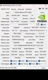 RTX Gigabyte 3060 12G470772079322081280