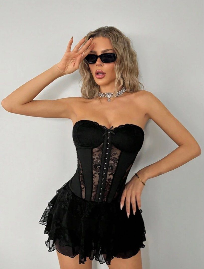 SHEIN Black Strapless Bustier & Multi-Layered Cake Mini Dress (Category: Sets or Coordinates) located in Valenzuela. Submitted by kimerunn (Listing ID 1440165177, Image 3). Description: .