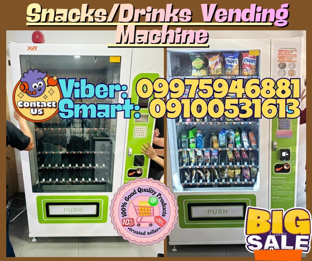 Snacks and Drinks Combo Set Vending Machine for Sale (Category: Everything Else Others) located in Manila. Submitted by luckywater-f5060a (Listing ID 1440007847, Image 1). Description: 🔥AVAILABLE TODAY!! READY FOR DELIVER OR PICK UP 💥 📍HURRRYYYY!!! ORDER NOW!!! & GET LESS DISCOUNT✨ ✅💯Guaranteed Seller ✅ High Quality Products ✅💯Legit Distributor ✅ Complete Documents ✅ Free Shipping and Handling ✅ 6 Months Warranty 📌 Vending Machine Cooling S