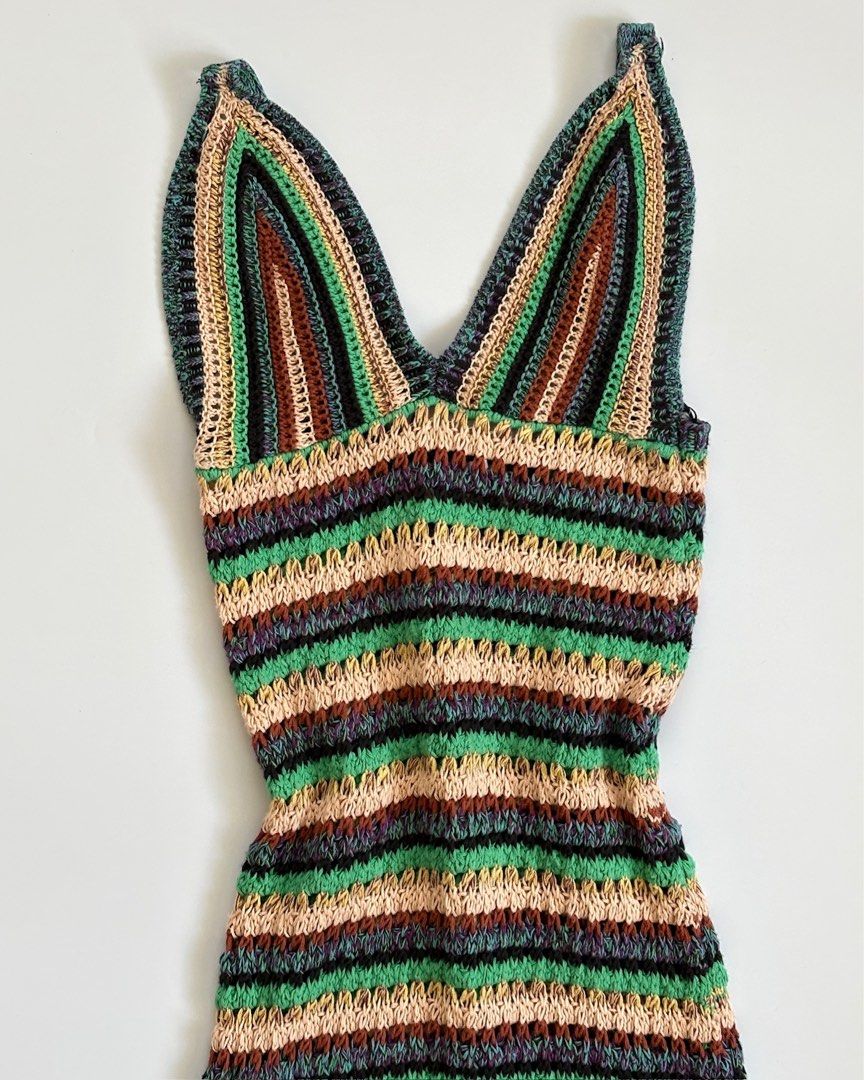 Striped Crochet Maxi Dress (Category: Dresses) located in Tarlac. Submitted by kr_closet (Listing ID 1440176679, Image 2). Description: - Long crochet dress - Striped pattern - V-neckline - Tank straps - Open and airy knit - Ideal for beach days or summer evenings - Boho style.