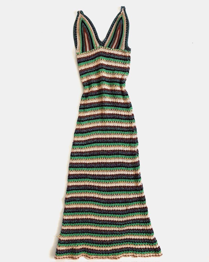 Striped Crochet Maxi Dress (Category: Dresses) located in Tarlac. Submitted by kr_closet (Listing ID 1440176679, Image 1). Description: - Long crochet dress - Striped pattern - V-neckline - Tank straps - Open and airy knit - Ideal for beach days or summer evenings - Boho style.