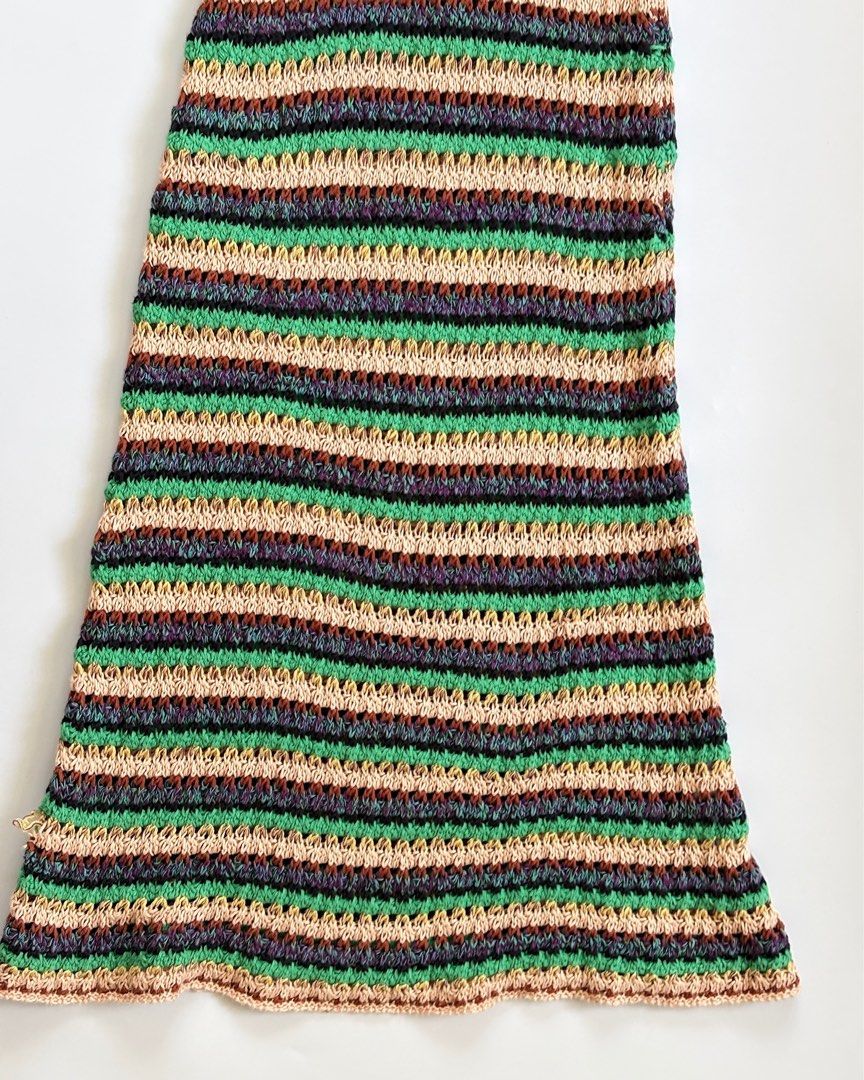 Striped Crochet Maxi Dress (Category: Dresses) located in Tarlac. Submitted by kr_closet (Listing ID 1440176679, Image 3). Description: - Long crochet dress - Striped pattern - V-neckline - Tank straps - Open and airy knit - Ideal for beach days or summer evenings - Boho style.