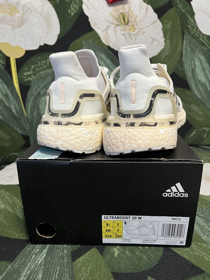 Ultraboost size 8.5 for womens (Category: Sneakers) located in Mandaluyong City. Submitted by ms.bluey23 (Listing ID 1440079725, Image 1). Description: ✨ Adidas Ultraboost 20 W – Original Size: US 8.5 Women / UK 7 / EU 40⅔ Color: Cream/White Condition: Well-loved but still in good condition With original box ✔️ Super comfy and perfect for running, walking, gym, or everyday wear. Minimal signs of use only. Selling for decluttering. 📍Location: MAN