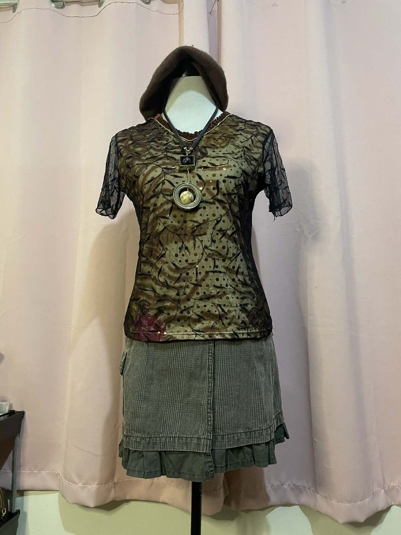 Vintage-Style y2k mesh blouse (y2k acubi grunge vintage mori kei fairy ...