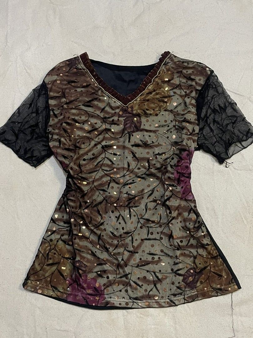 Vintage-Style y2k mesh blouse (y2k acubi grunge vintage mori kei fairy ...