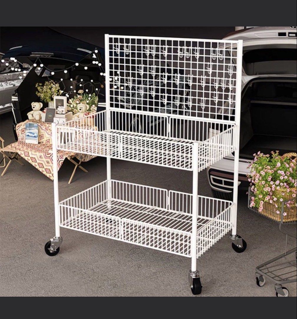 White 2-Tier Wire Display Rack with Pegboard Top, Furniture & Home ...