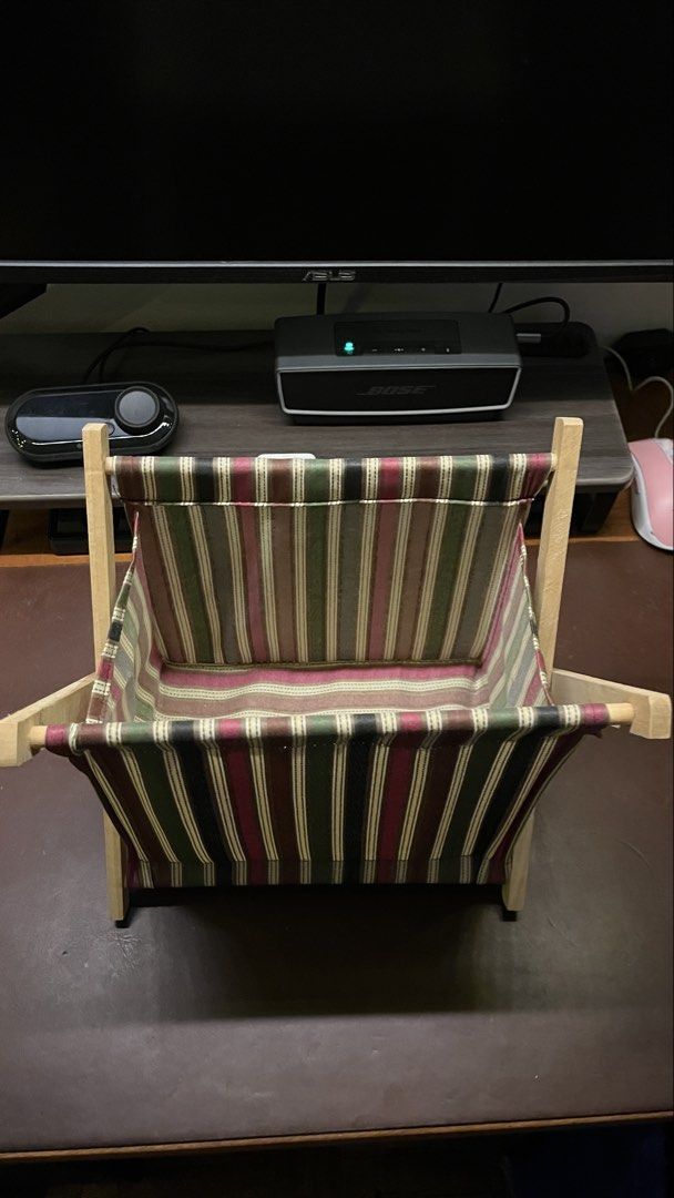 Wooden Frame with Striped Fabric Basket (Category: Storage Boxes & Baskets) located in San Juan City. Submitted by kaelarafer (Listing ID 1440130950, Image 2). Description: Wooden Frame with Striped Fabric Basket Well-used; no flaws, just needs cleaning RFS: Decluttering .